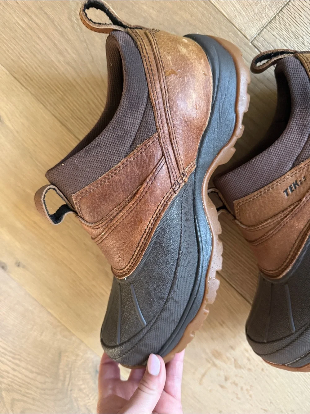 L.L. Bean Brown and Dark Gray Slip-On Waterproof Duck Boots - Never Worn
